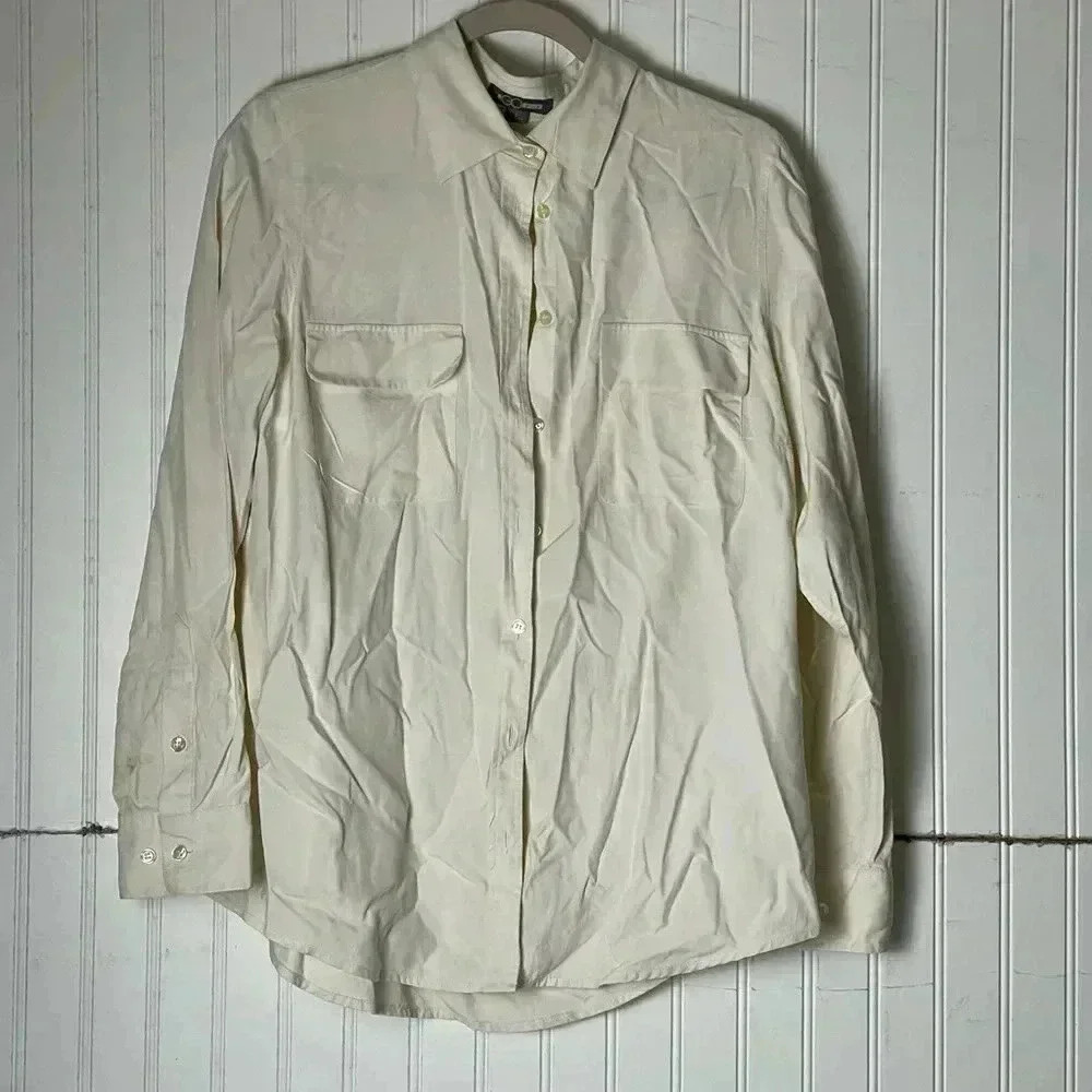 Go Silk 100% Silk long sleeve off white shirt. Size Large. Work date vacation